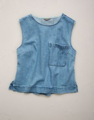 Женский топ American Eagle AE77 Boxy Chambray Top, цвет: Светлая варка — фото 3
