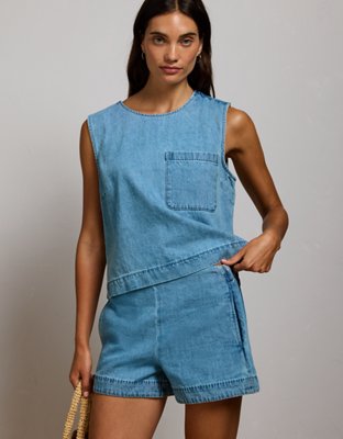 Женский топ American Eagle AE77 Boxy Chambray Top, цвет: Светлая варка — фото 5