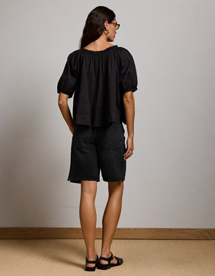 AE77 Puff Sleeve Cropped Top