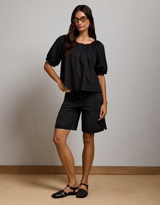AE77 Puff Sleeve Cropped Top