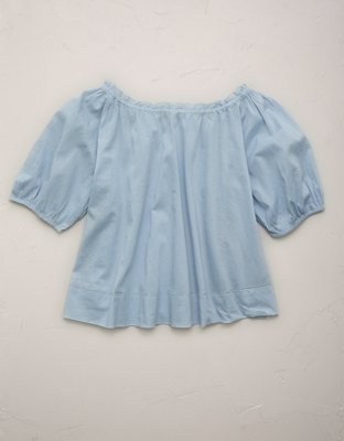 AE77 Puff Sleeve Cropped Top