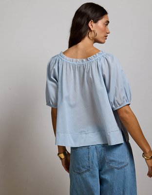 AE77 Puff Sleeve Cropped Top