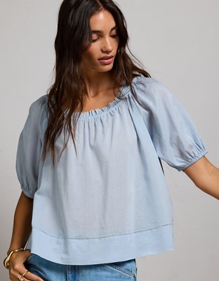 AE77 Puff Sleeve Cropped Top