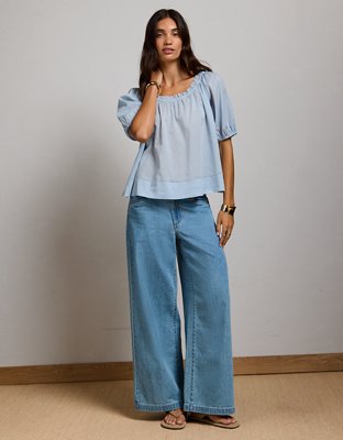 AE77 Puff Sleeve Cropped Top