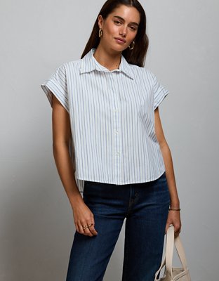 AE77 Cropped Poplin Short-Sleeve Shirt from American Eagle - $61.60