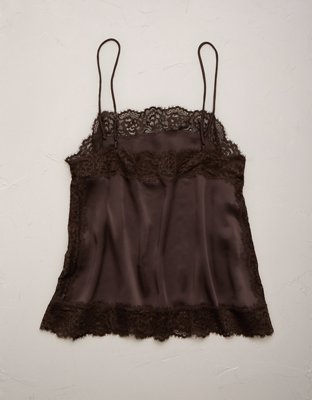 AE77 Satin Slip Lace Cami Top