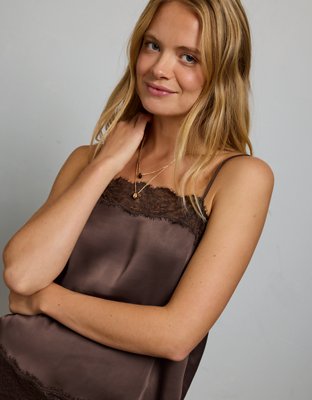 Женский топ American Eagle AE77 Slip Lace Cami Top, цвет: Коричневый — фото 1