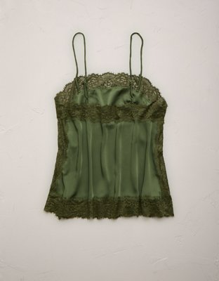 AE77 Satin Slip Lace Cami Top