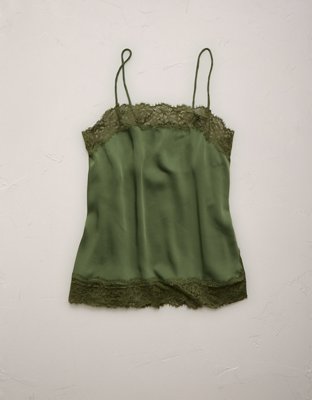 AE77 Satin Slip Lace Cami Top