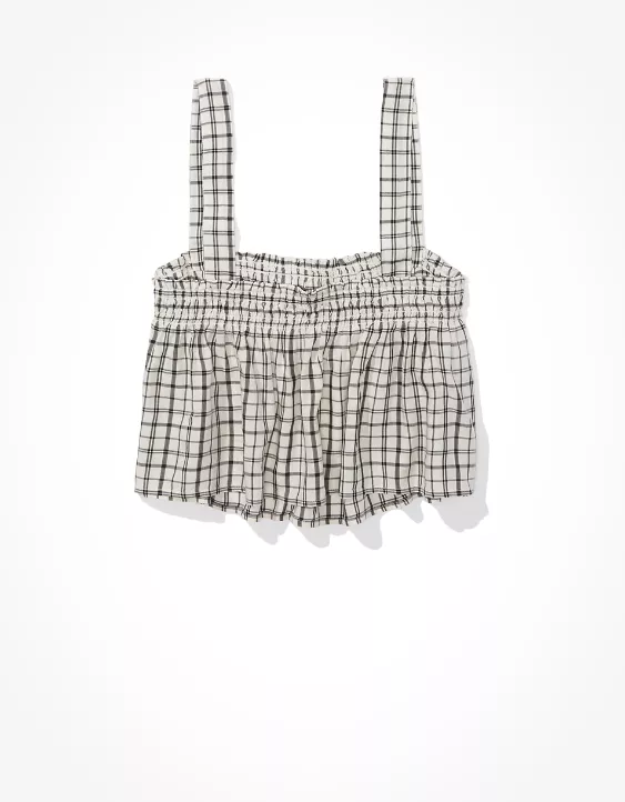 AE Plaid Tie-Front Top