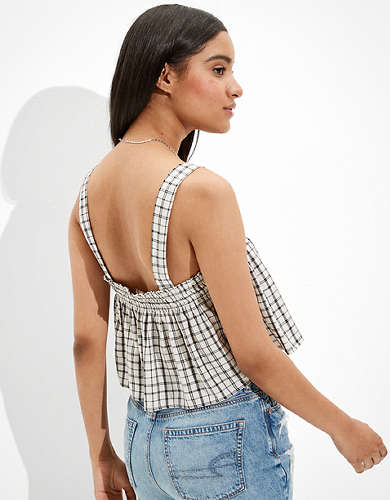 AE Plaid Tie-Front Top