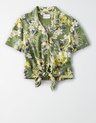 AE Tropical Tie Front Button Up Shirt