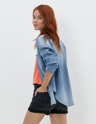 AE Long-Sleeve Denim Button-Up Shirt