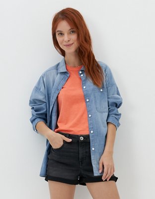 AE Bestie Long-Sleeve Denim Button-Up Shirt