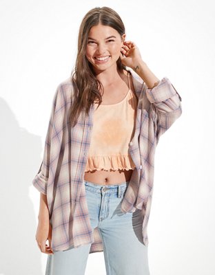 American Eagle AE Oversized Button-Up Beach Shirt