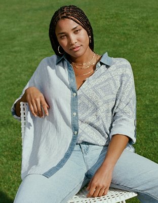 AE Oversized Button-Up Beach Shirt