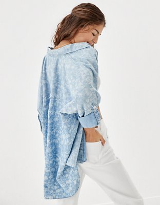 Женские рубашки American Eagle AE Oversized Button-Up Beach Shirt — фото 2