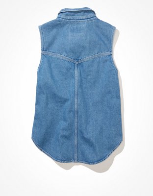 AE Sleeveless Denim Button-Up Vest