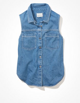 AE Sleeveless Denim Button-Up Vest
