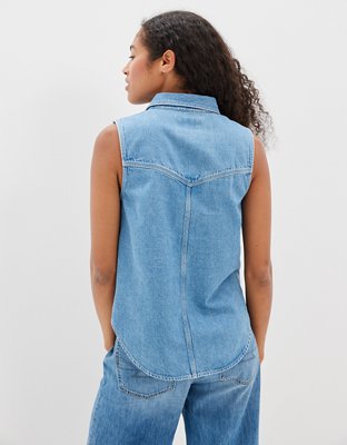 Женские жилеты American Eagle AE Sleeveless Denim Button-Up Vest — фото 2
