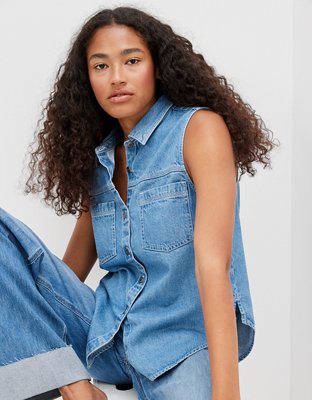 AE Sleeveless Denim Button-Up Vest