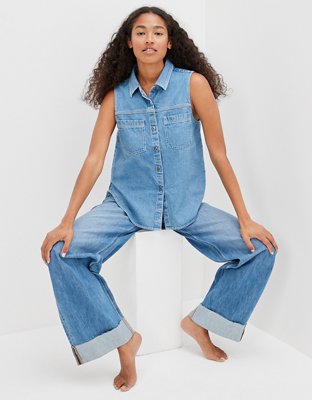 Женские жилеты American Eagle AE Sleeveless Denim Button-Up Vest — фото 4