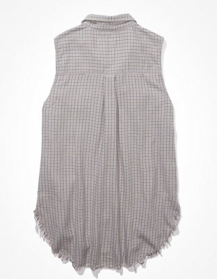 AE Sleeveless Flannel Button-Up Vest