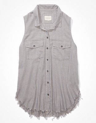 AE Sleeveless Flannel Button-Up Vest