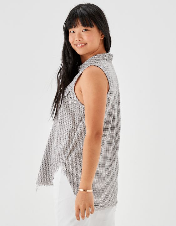 AE Sleeveless Flannel Button-Up Vest
