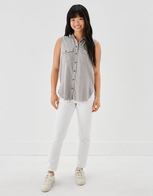 AE Sleeveless Flannel Button-Up Vest