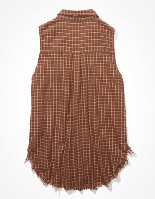 AE Sleeveless Flannel Button-Up Vest