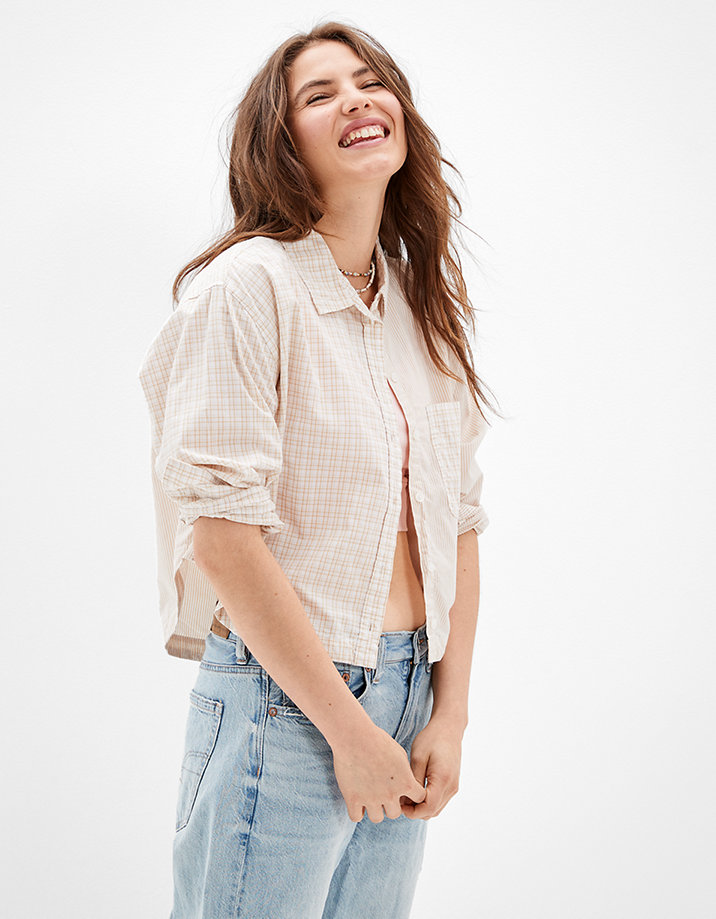 AE Cropped Oxford Button-Up Shirt