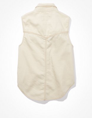 AE Sleeveless White Denim Button-Up Vest