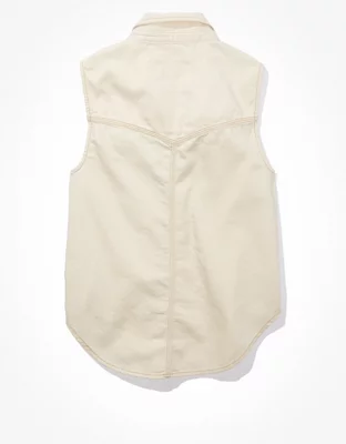 AE Sleeveless White Denim Button-Up Vest
