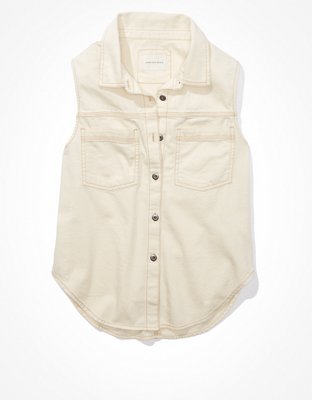 AE Sleeveless White Denim Button-Up Vest