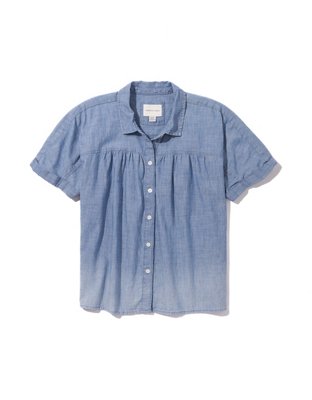 Женские рубашки American Eagle AE Short-Sleeve Denim Button-Up Shirt — фото 3