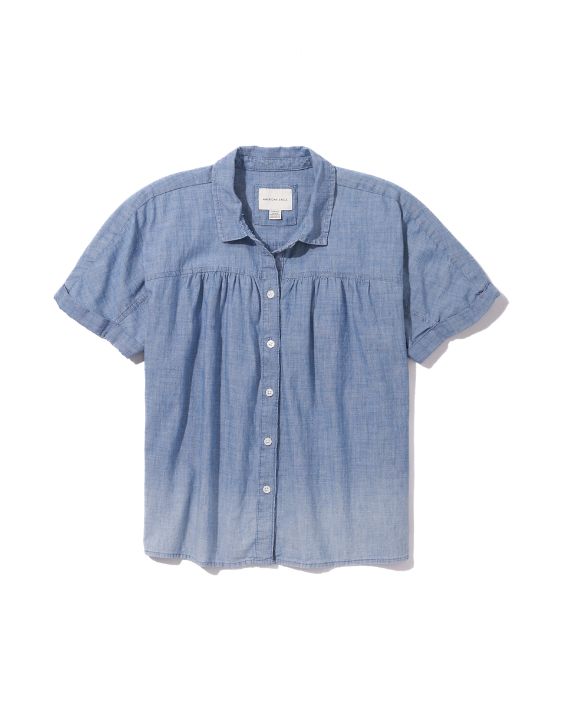 AE Short-Sleeve Denim Button-Up Shirt