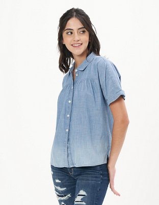 AE Short-Sleeve Denim Button-Up Shirt