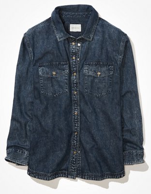 AE Camisa de denim extragrande con botones