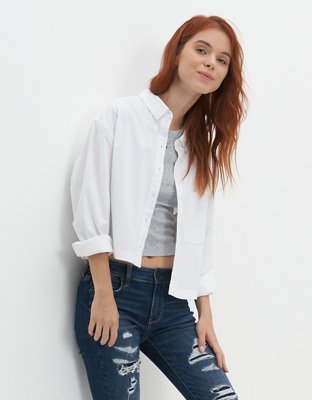 AE Cropped Oxford Button-Up Shirt