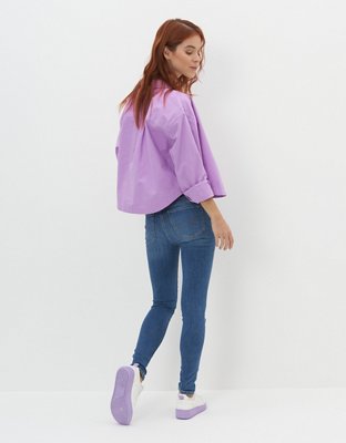 Женские рубашки American Eagle AE Cropped Oxford Button-Up Shirt — фото 2