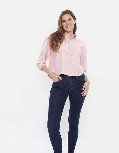 AE Cropped Oxford Button-Up Shirt