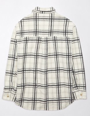 AE Oversized Plaid Button-Up Hoodie