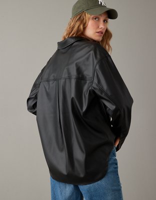 Женские топы American Eagle AE Oversized Vegan Leather Shacket — фото 4