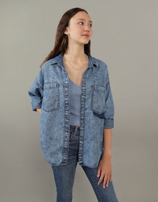 AE Oversized Denim Button-Up Shirt