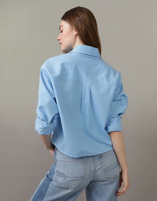 Женские рубашки American Eagle AE Cropped Button-Up Shirt — фото 2