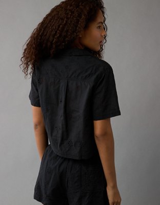 AE Cropped Eyelet Button-Up Shirt
