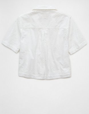 AE Cropped Eyelet Button-Up Shirt