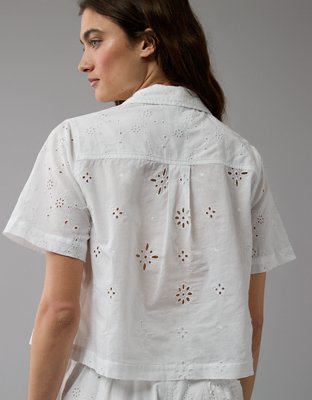 AE Cropped Eyelet Button-Up Shirt