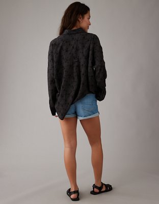 Женские рубашки American Eagle AE Eyelet Embroidered Go Big Shirt — фото 4